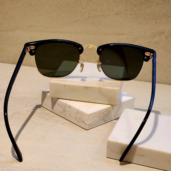 Ray-Ban RB3016 Clubmaster / Polished Black Frame over Gold w/ G-15 Green Lenses
